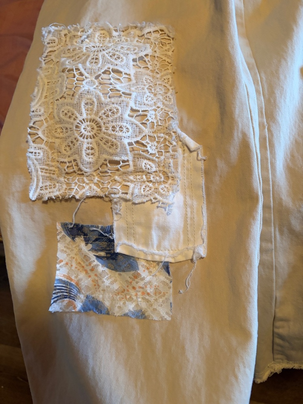 NWOT POL Cream Patchwork Wide Leg Overalls Size Small - Picture 15 of 16